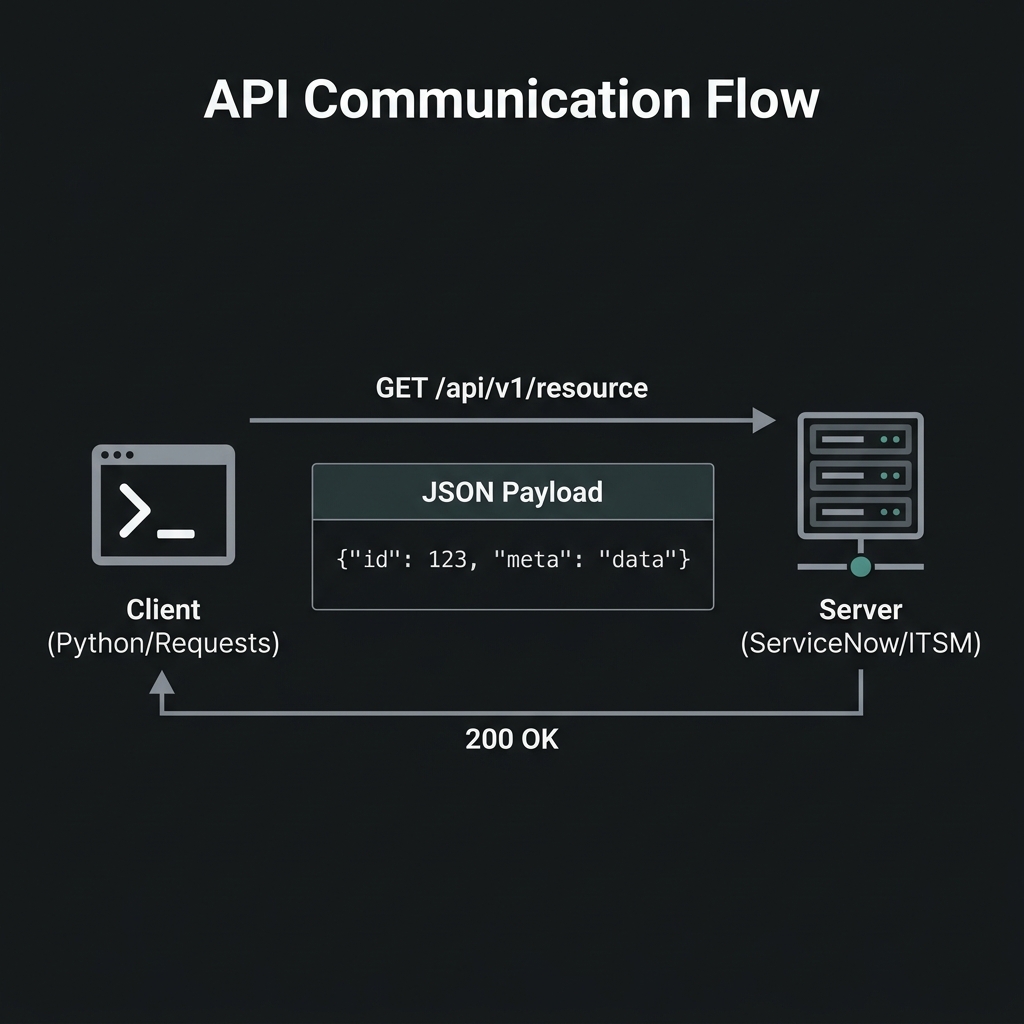 API Communication Flow — Technical visualization of request-response data exchange