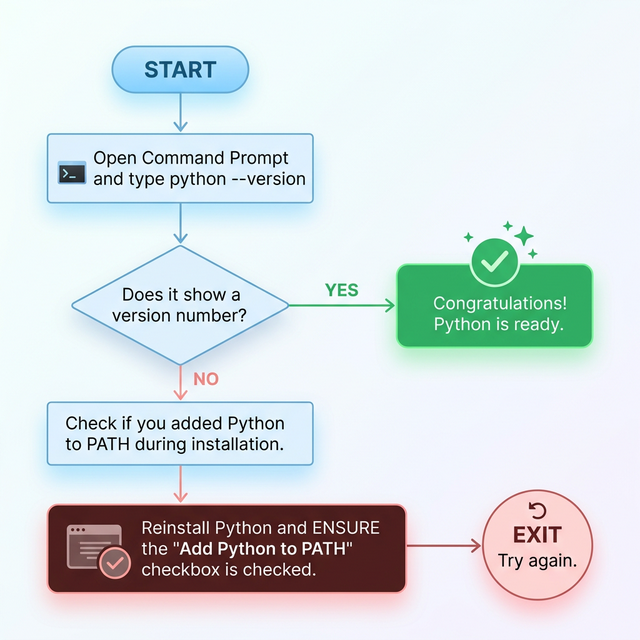 Troubleshooting ‘python is not recognized’ — A step-by-step flowchart for beginners