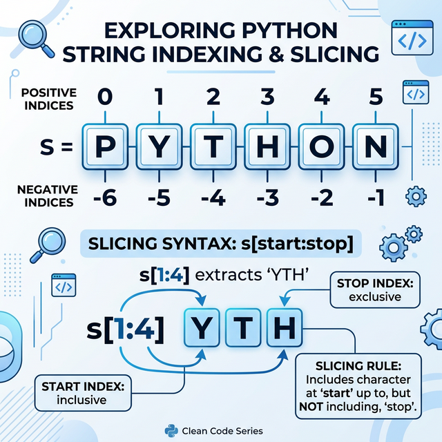 String Indexing & Slicing � Visual guide to positive/negative indices and slicing logic