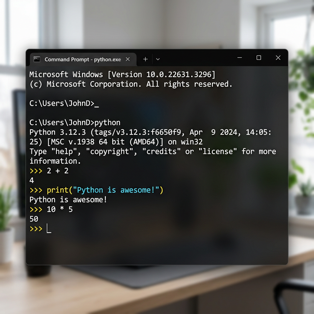 Interactive Python REPL Session — Real-time feedback in CMD